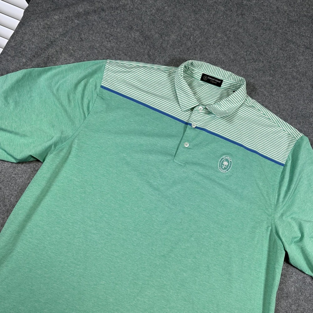 Kiawah Island Originals Polo Shirt Mens 2XL Green Striped Golf Stretch Top